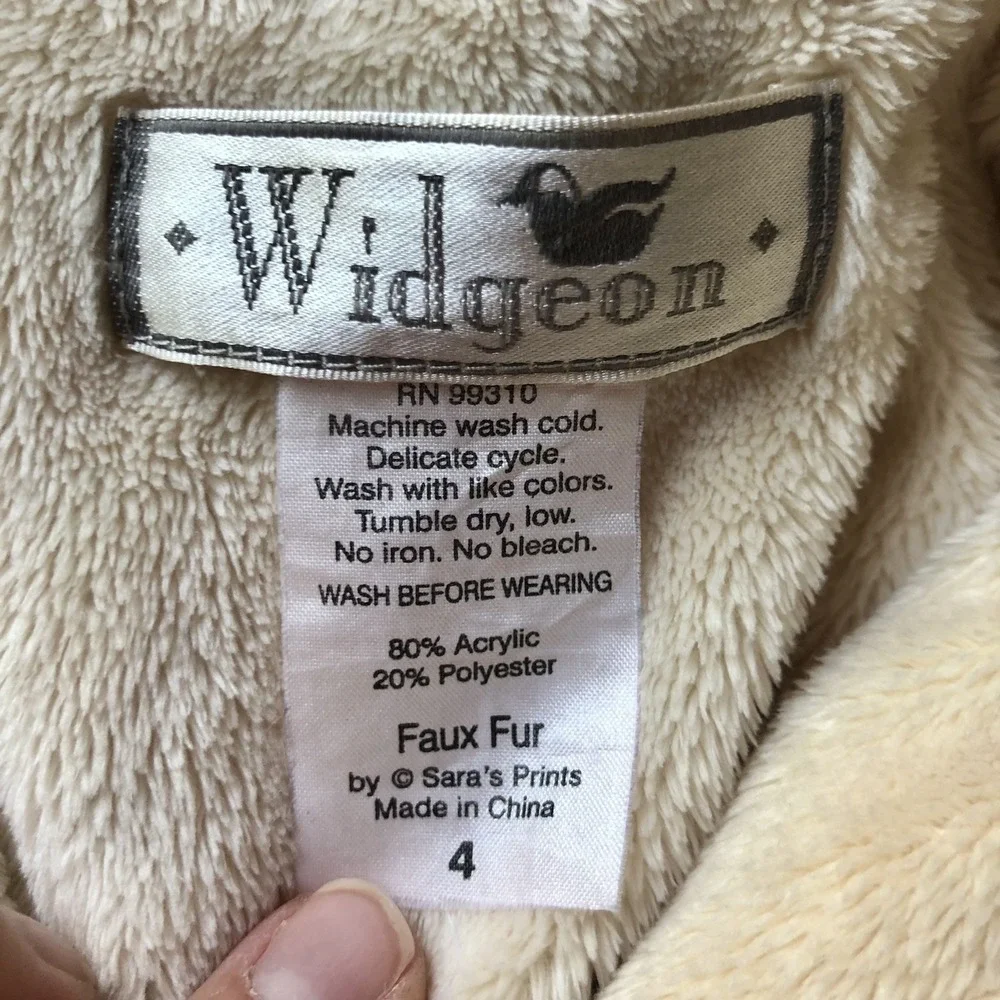 Widgeon Faux Fur Winter Coat Girls Size 4 Cream Whimsical Fantasy Soft Cozy